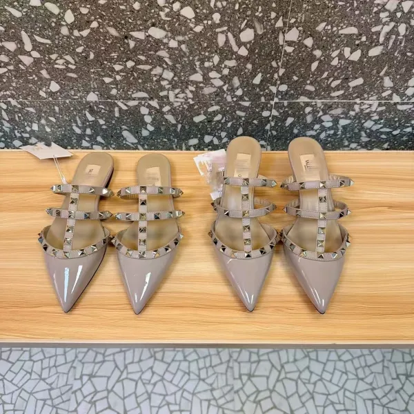 Valentino Rockstud Strappy Mule Beige Patent Leather Heels - 20
