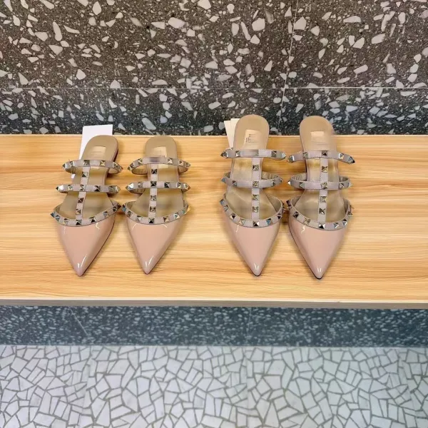 Valentino Rockstud Strappy Mule Beige Patent Leather Heels - 27