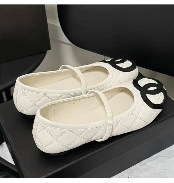 Chanel CC Logo Quilted Mary Jane Flats White - 7