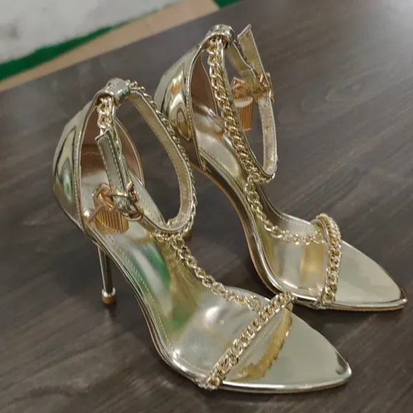 Gold Chain-Embellished Stiletto Heels - 2
