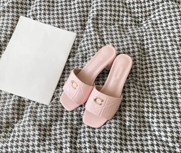 Coach Tabby Slide Pink Leather Mules - 15