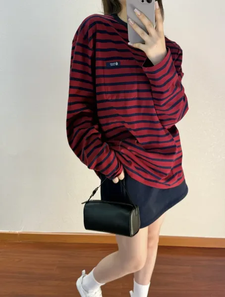 Prada Striped Crewneck T-Shirt with Contrast Collar and Chest Pocket - 6