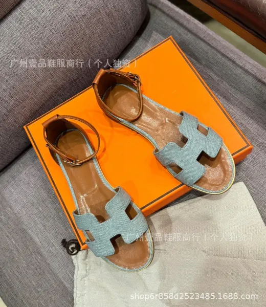 Hermès Oran Sandals Denim Blue Leather Sandals - 20