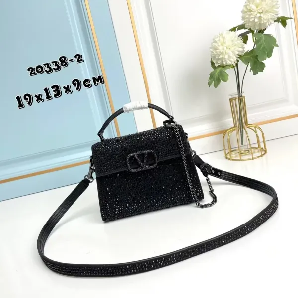 Valentino Garavani VLogo Crystal-Embellished Black Chain Bag - 5
