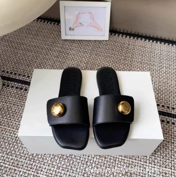 Gucci Marmont Slide White Leather Sandals with Gold Button - 3
