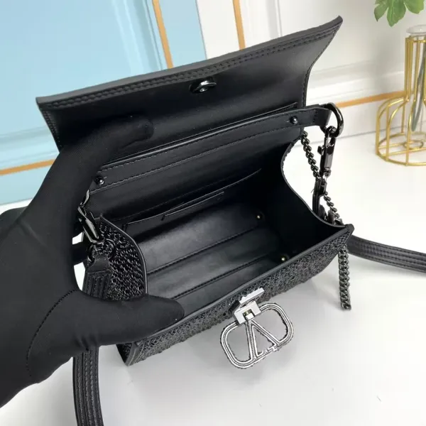 Valentino Garavani VLogo Crystal-Embellished Black Chain Bag - 12