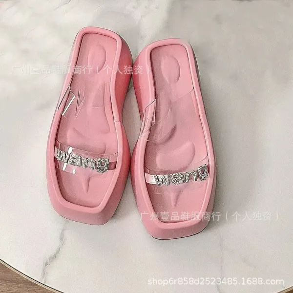 Pink Crystal-Embellished Platform Slide Sandals - 27