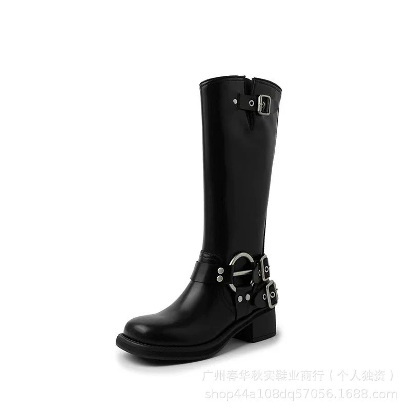 Unbranded Black Single-Buckle Tall Boots