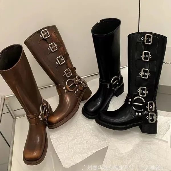 Brown Motorcycle-Style Buckle Boot - 4