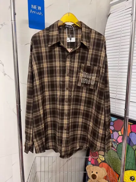 MMY Plaid Shirt Navy Beige Check Shirt - 2