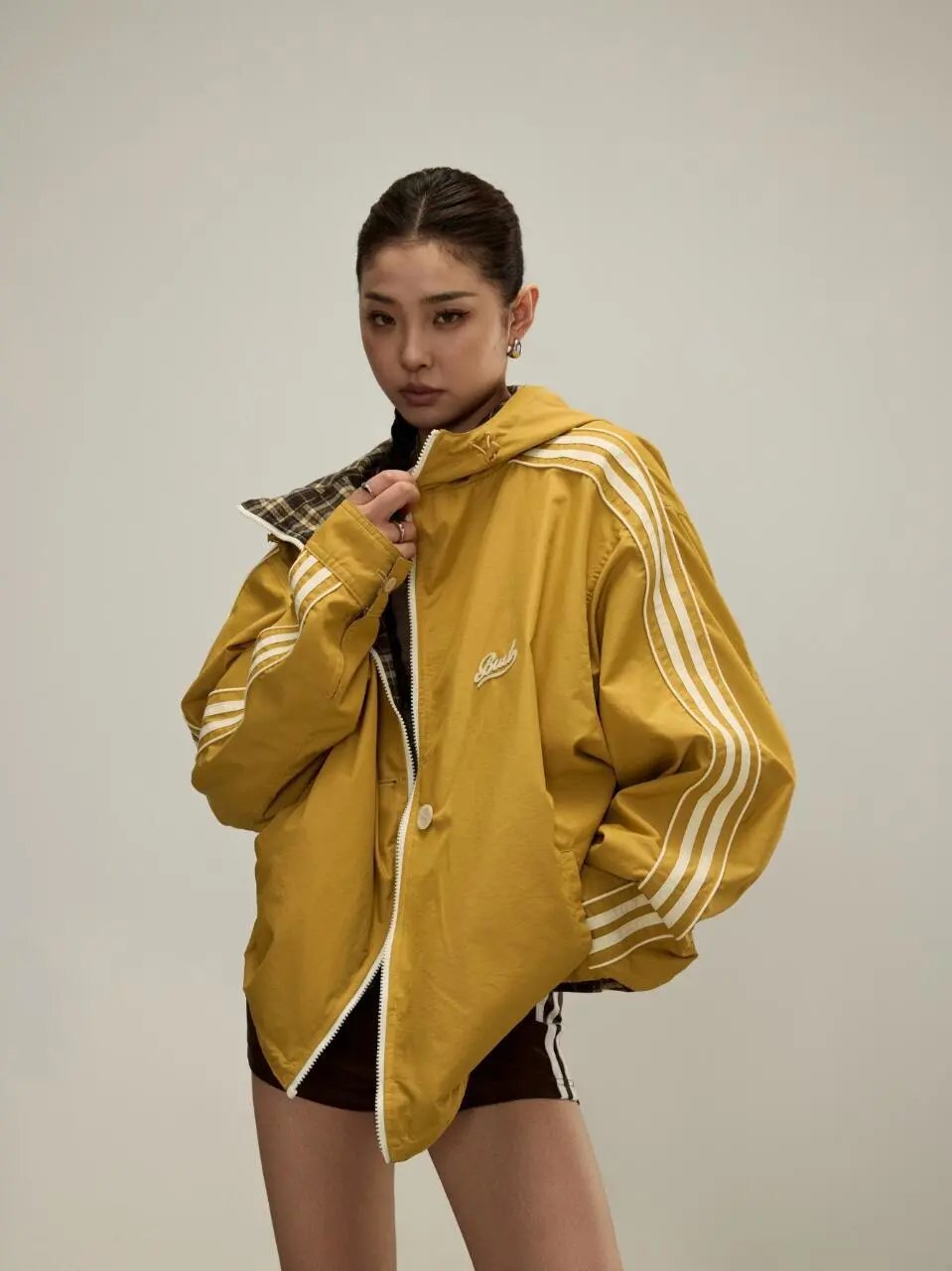 GRA Windbreaker Jacket in Yellow and Plaid - 53