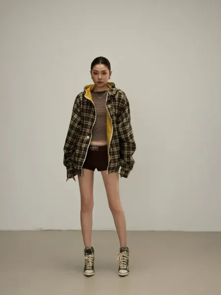 GRA Windbreaker Jacket in Yellow and Plaid - 54