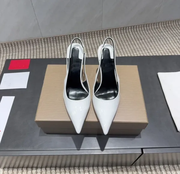 Saint Tears Pointed-Toe Slingback Heels Beige Patent Leather Shoes - 6