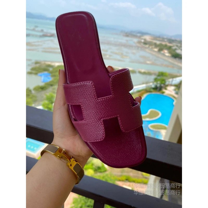 Hermès Oran Slide Sandals Magenta Epsom Leather Slippers