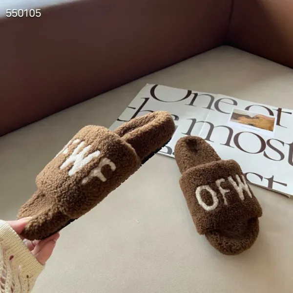 Off-White Fuzzy Slide Slippers Black - 6