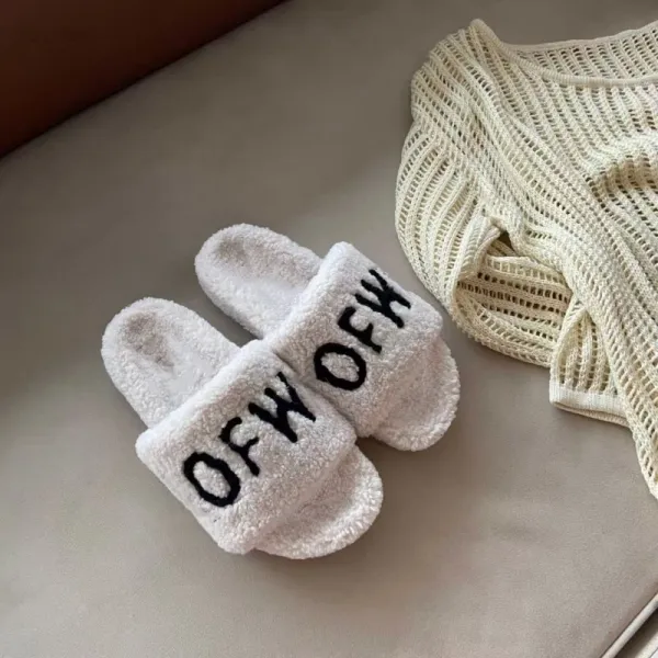 Off-White Fuzzy Slide Slippers Black - 13