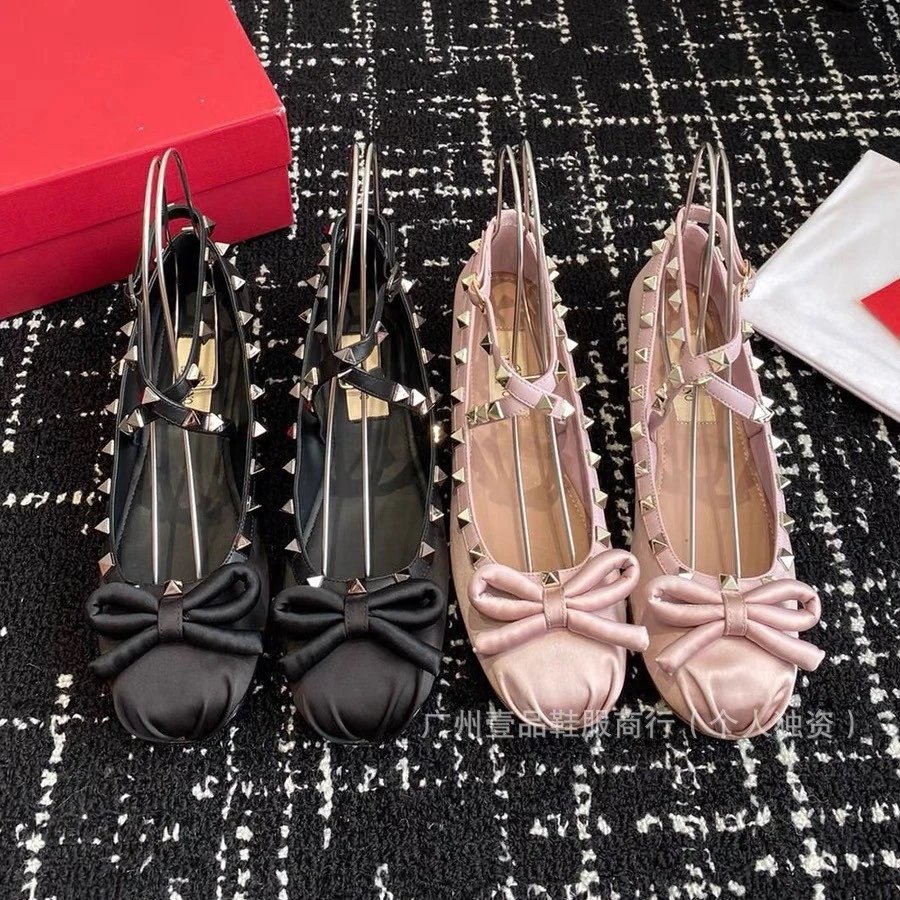 Valentino Butterfly Bow Silk Studded Ballet Flat