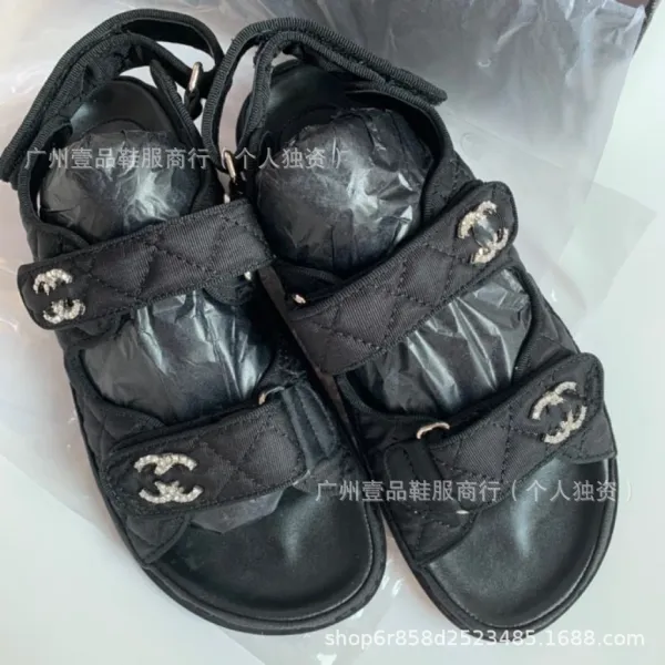 Chanel CC Logo Double Strap Platform Sandals Black - 12