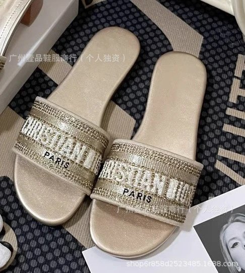 Dior J'Adior Slide Sandals Gold Metallic Slippers