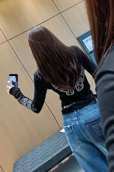 Chrome Hearts x Custom Long Sleeve Crop Top - White and Black Rhinestone Embellished Tops - 9