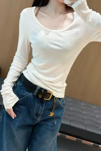 Chrome Hearts x Custom Long Sleeve Crop Top - White and Black Rhinestone Embellished Tops - 10