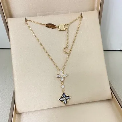 Louis Vuitton Monogram Flower Pendant Necklace Gold Pink Enamel Necklace - 6