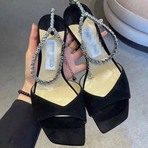 Pink Rhinestone Chain High Heel Sandal