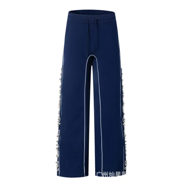 Design Pearl-Embellished Wide-Leg Sweatpants Navy - 8