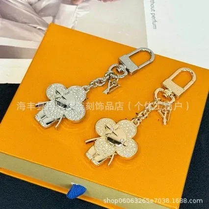 Louis Vuitton Monogram Flower Keychain Silver Crystal - 5