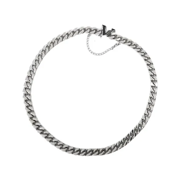 Silver Curb Chain Choker Necklace - 6