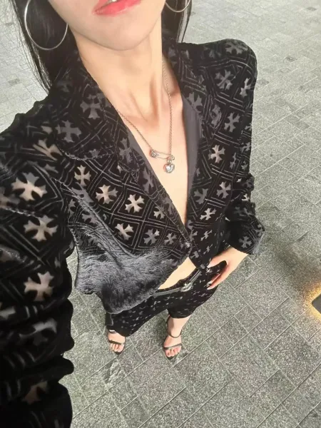 Chrome Hearts Cross Pattern Velvet Shirt Black - 6