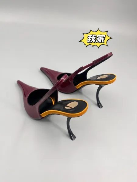 Design Pointed-Toe Slingback Stilettos Burgundy Patent Leather Heels - 13