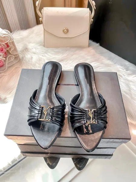 Saint Laurent Ruched Mule Tan Leather Slippers - 10