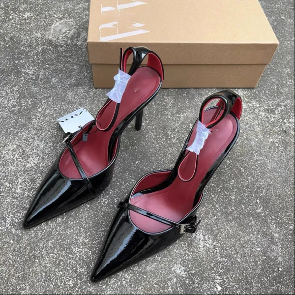 Burgundy Patent Leather Pointed-Toe Slingback Stilettos - 3