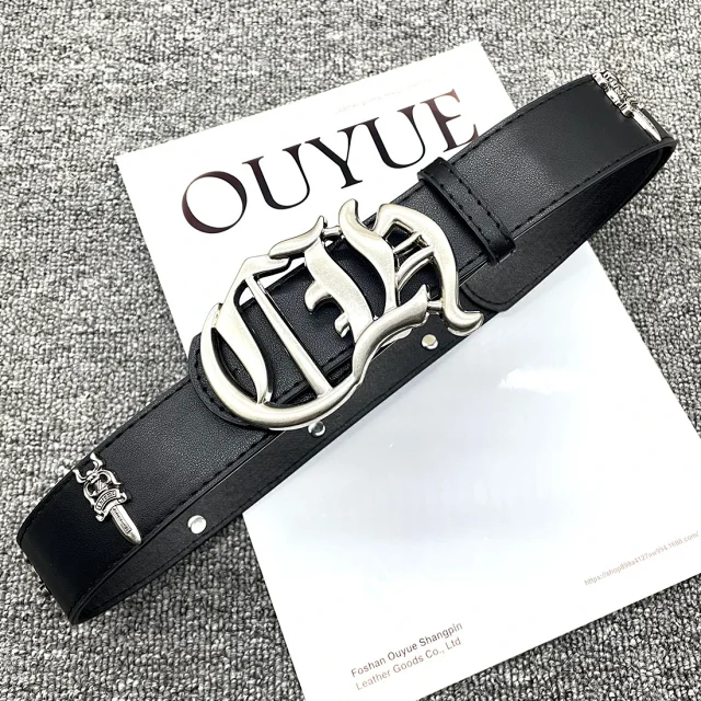 Unbranded Belts Cross-studded belt with ornate oval buckle product detail image 14