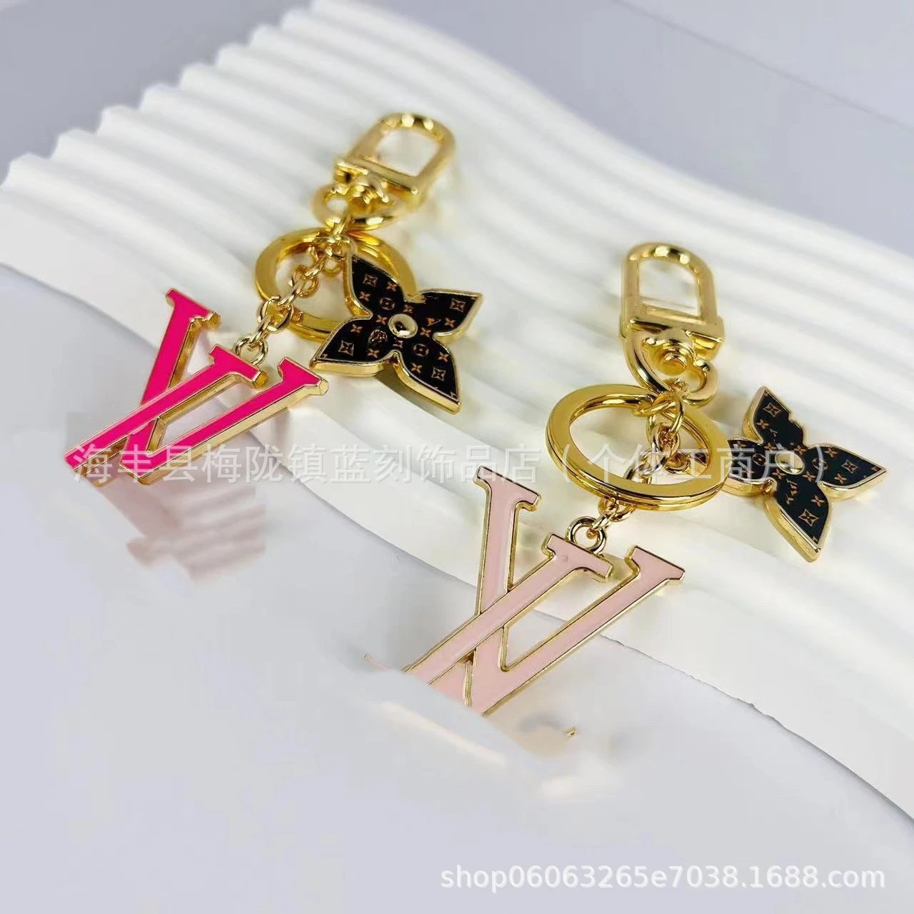 Louis Vuitton LV Monogram Flower Keychain Pink & Beige