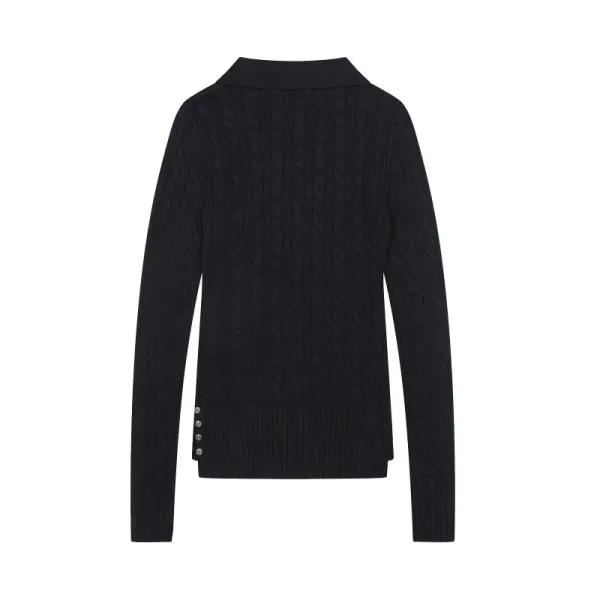 Polo Ralph Lauren Cable Knit Polo Black Sweater - 5