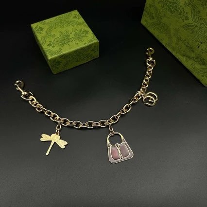 Design Dragonfly and Handbag Charm Bracelet Gold-Tone Chain Bracelet - 4