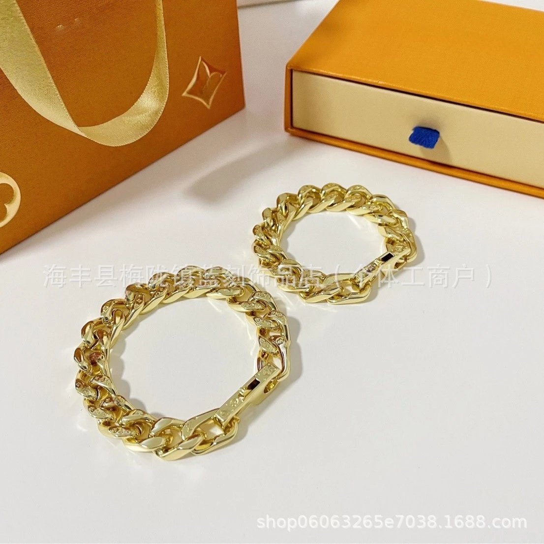 Gold Cuban Link Chain Bracelets Set