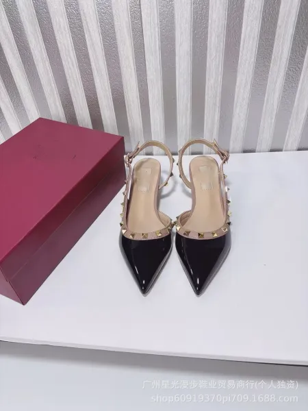 Valentino Rockstud Flat Red Patent Leather Slingback Heels - 4