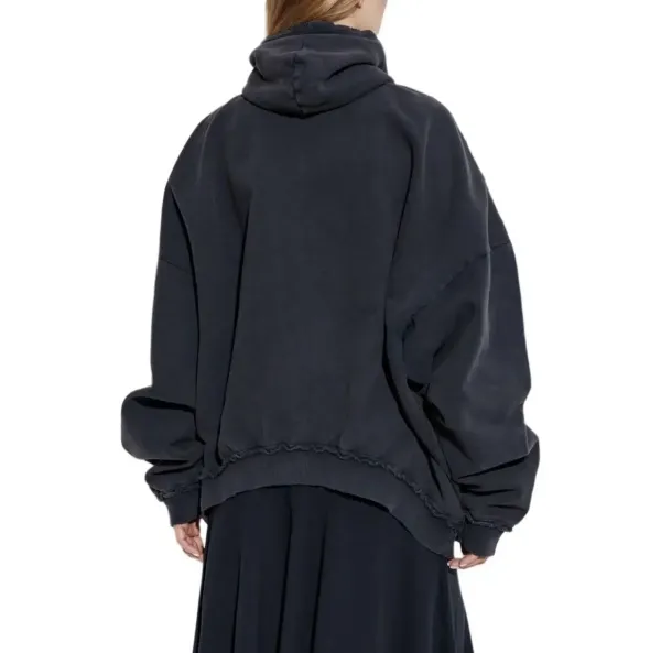 Balenciaga Fashion Designer Distressed Denim Hoodie Black - 5