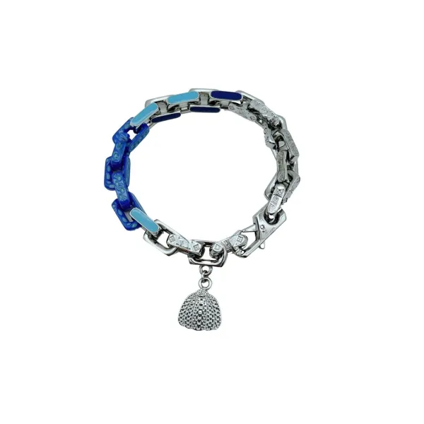 Design Chain Link Bracelet with Enamel Blue Accents and Shell Charm Bracelet - 3