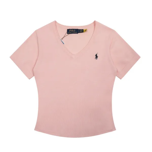Polo Ralph Lauren V-Neck Ribbed T-Shirt Pink - 1