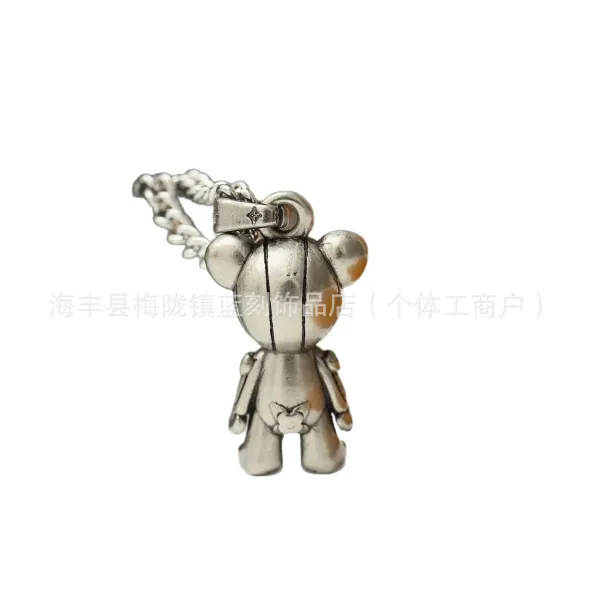 LV-Inspired Robot Bear Pendant Necklace Silver - 5