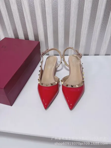Valentino Rockstud Flat Red Patent Leather Slingback Heels - 18