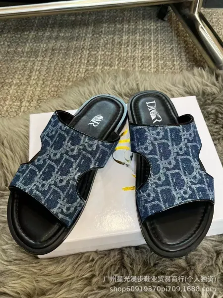 Dior B23 Slide Black Monogram Leather Sandals - 10