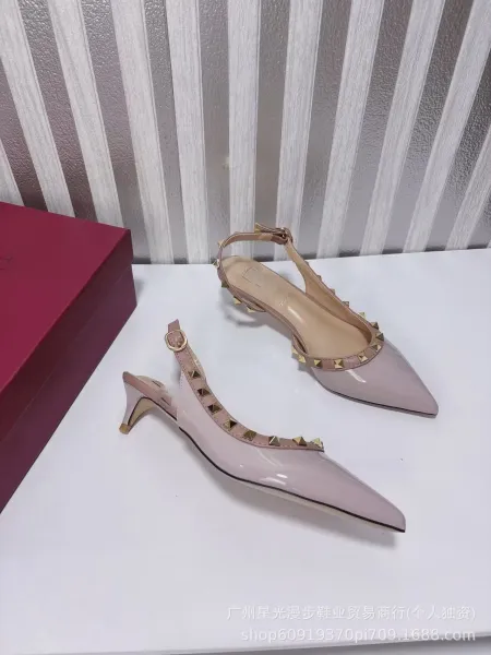 Valentino Rockstud Flat Red Patent Leather Slingback Heels - 8