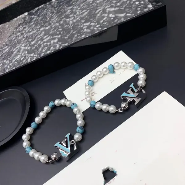 LV-Inspired Turquoise Pearl Bracelet Set - 6