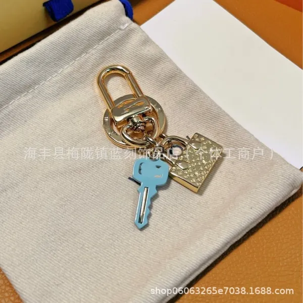 Orange Enamel Key and Padlock Charm Keychain - 4