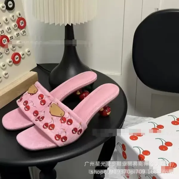 Louis Vuitton Cherry-Print Denim Mule Slippers Blue - 4